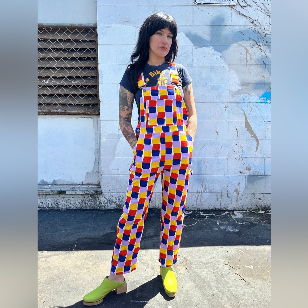 Nooworks Carpenter Overalls in Grid Medium NWT
